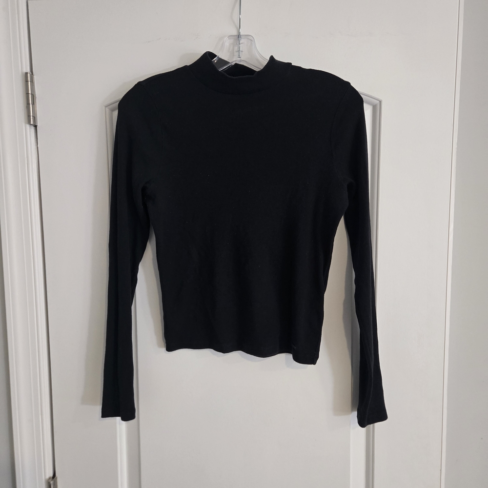 Hollister Womens Black Ribbed Mock Neck Long Sleeve Top Stretch Casual Size L